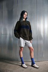 COLOR-LINE 7G KNIT CREW-NECK (Khaki) / カラーラインニットクルーネック
