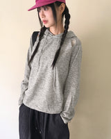 Onbi shoulder slit string boxy long sleeve hooded t-shirt