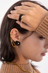 ニットウィズチェーンレイヤードリング/Black knit with chain layered ring