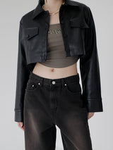 ローズレザークロップジャケット / Rose Leather Crop Jacket (2color)