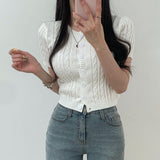 Buttoned Front Crop Knit Cardigan