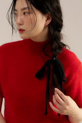 wool ribbon hair strap - black