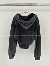 Garment Washing Cut-Out Hood Zip-up