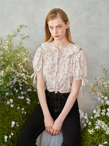 フローラルフリルピンクボタンブラウス / Floral Frill Pink Button Blouse