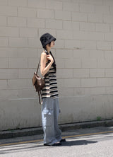 バーニーアンドホルターストライプレイヤードミニワンピース / Barney and Halter Stripe Layered Mini One Piece
