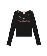 キャットブレスリボン長袖Tシャツ - BLACK