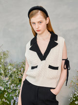 ダブルカラーケーブルニットベスト / Double collar Cable Knit Vest