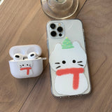 ホワイト　スケッチサムキャットクリスマスAirPodsケース　マット