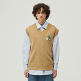 BADGE KNIT VEST (BEIGE) (6603658625142)