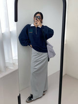 アンフッテッドシャーリングスリットロングスカート / Unfooted shirring slit long skirt