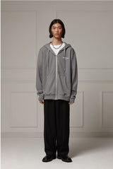 Pigment washed zipup hoodie - Grey (4622122680438)