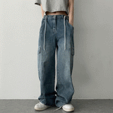 バンディングウォッシングカーゴデニムワイドパンツ / banding washing cargo denim wide pants