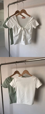 キンダーシャーリング半袖Tシャツ / Kinder shirring short sleeve t (2color)
