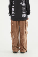 Curve piping velour cargo banding pants