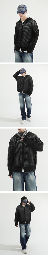 Mesh Finger Warmer Hood Zip-up