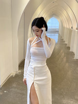 スリムボレロセット/010. Slim bolero set (black, white)