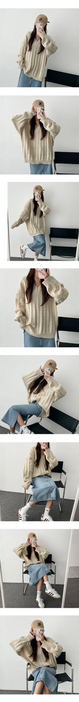 Litdum Soft Super Boxy Twisted V-neck Knitwear
