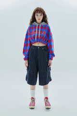 ビッグアーガイルクロップフード / big logo argyle crop hood_pink&blue
