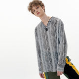 V-neck Shirt [Gray Stripe] (6592697958518)