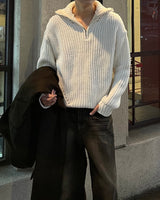 EN knob warmer half zip-up knitwear (4 colors)
