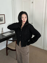 ケーブル ハイネック ニット ジップアップ / Cable high neck knit zip-up (3color)