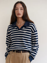 COLLAR STRIPE SWEATSHIRTS NAVY