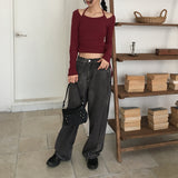 タポダイアゴナルカットウォッシュドロングワイドデニムパンツ
