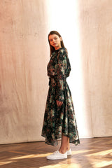 "PRE-ORDER 4/16~" VINTAGE FLOWER DROP-SHOULDER SHIRT (Black) (6546128928886)