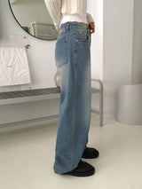 Techi string washed wide denim pants