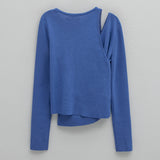(T-6777)UNBALANCED CUTOUT SLIM KNIT