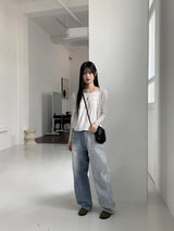 リーミングサマーシースルーワンボタンクロップ長袖カーディガン【6色】/[6 colors] Leoming summer see-through one-button cropped long-sleeved