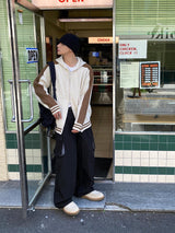No.0390 varsity hood KNIT zip-up (3color)