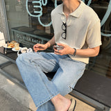 アンダーブックルオープンカラーショートスリーブニットウェア / Ander Bookle Open Collar Cool Short-Sleeved Knitwear (4 colors)