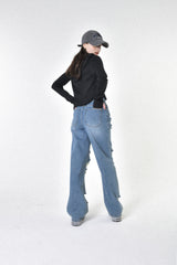 damage denim pants (blue)