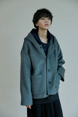 ウールフードコート/unisex wool hood coat gray