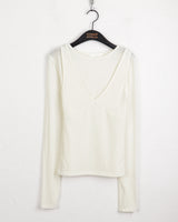 [Tank top set] カレルウールシースルータンクトップショルダー長袖Tシャツセット