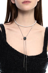 NO.478 [BLACK] サークルコードロックパールネックレス