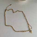 ハートユニークボールドチェーン2WAYハンドメイドネックレス / hun Heart Unique Bold Chain Two Way Handmade Necklace
