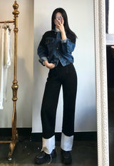 セミワイドフィットデニムパンツ/SEMI WIDE FIT BLACK+WHITE DENIM PANTS [17723]