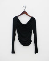 2ウェイボートネックシャーリングTシャツ / Two-way boat neck shirring t-shirt (2color)