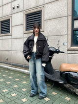 [MADE] Beckin high neck knit color combination balloon aviation jumper