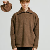 neck warmer wide collar zip-up knit brown (6615476830326)
