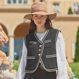 Tweed Quilted Lace Vest (Black) (6643867091062)