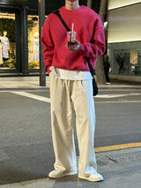 コットンワンタックバンドウエストワイドパンツ / Cotton One Tuck Banded Waist Wide Pants (7 colors)