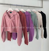 Fleece 6 color collar cropped sweatshirt
