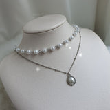 Elegant Layered Pearl Choker Necklace - Silver color