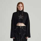 BLACK TURTLENECK CROP SWEATSHIRT