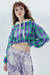 ビッグアーガイルクロップフード / big logo argyle crop hood_purple&green