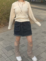 ワッフルカットアウトダイアゴナルニットフード / Waffle cut diagonal knit hood