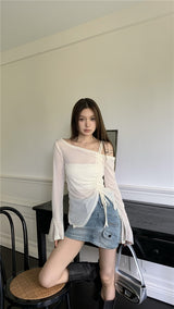 Belua off-shoulder long-sleeved tee